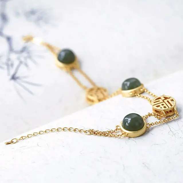 

Зеленые нефритовые браслеты, браслеты, мужской подарок, натуральный резной браслет из камня, серебро 925 пробы, подарки, амулет, очаровательн...