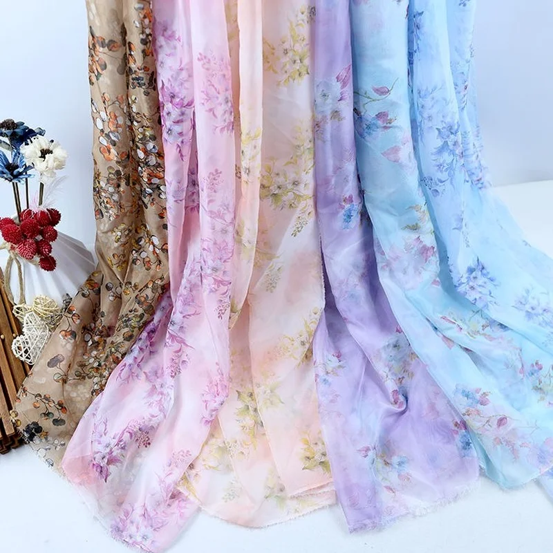 

150X100cm Cartoon Printed Thin Chiffon Fabrics By The Meter Designer for Sewing Hanfu Skirt Silk Scarf DIY Needlework Material
