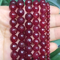 natural stone faceted dark red chalcedony jades round loose spacer beads for jewelry making 4681012mm diy bracelet necklace