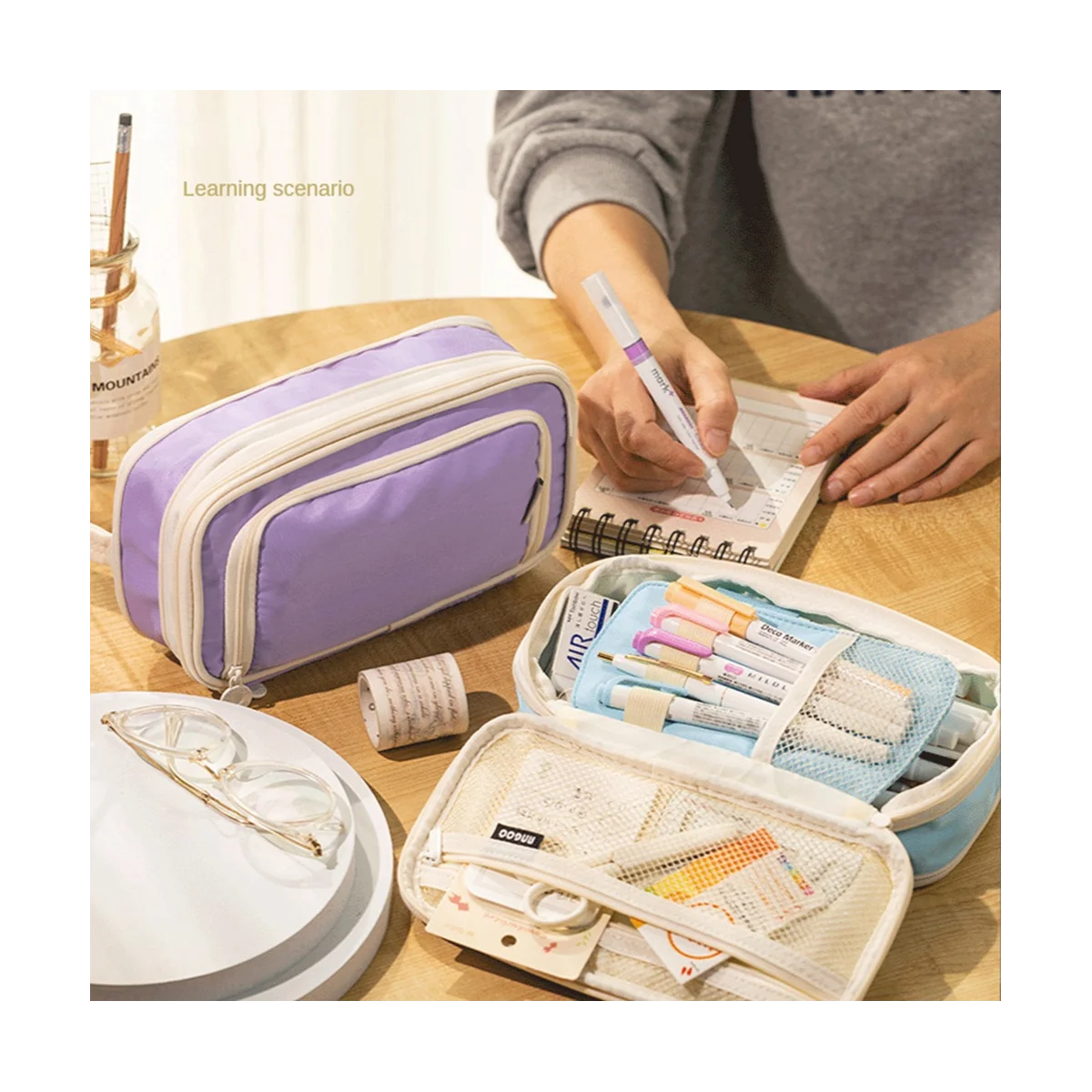 

ANGOO Classic Pocket Pen Pencil Case, Fold Canvas Stationery Storage Bag Organizer for Cosmetic Travel Student Pink