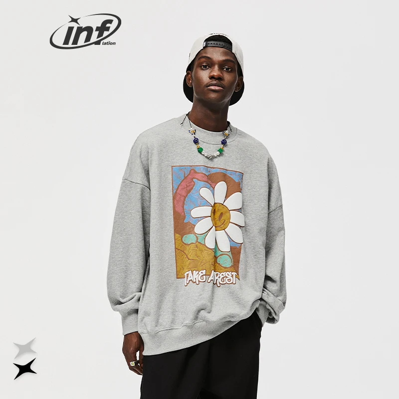 

INFLATION Unisex Sunflower Graphic Sweatshirts Men Funny Oversized Pullovers