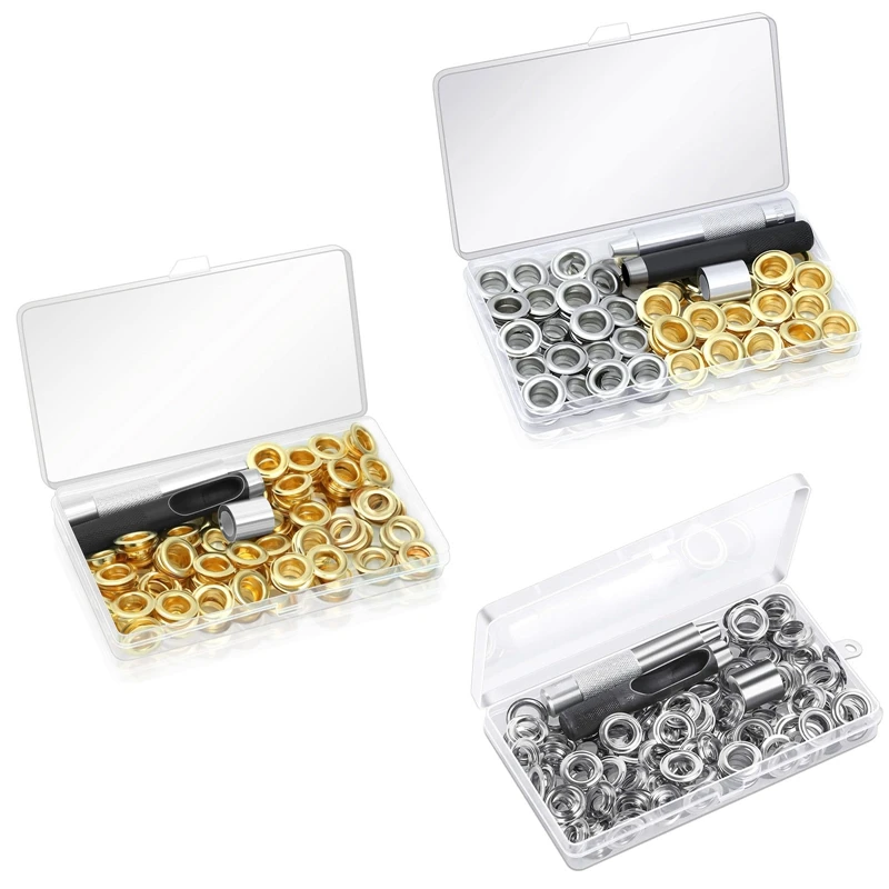 

AT35 120 Sets Grommet Eyelets Tool Kit, Grommet Kit 1/2 Inch Eyelets With Tools And Storage Box