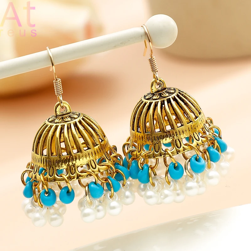 

Luxury Imitation Pearl Beads Tassel Earrings for Women Retro Ethnic Gypsy Indian Earrings BohoJewelry Round Bell Jhumka Earrings