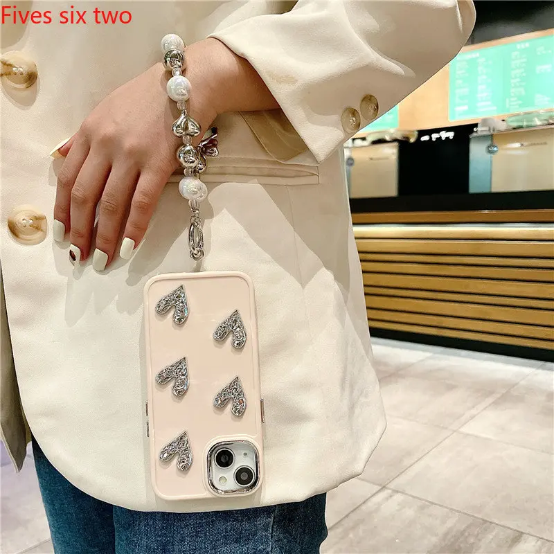 Мягкий силиконовый защитный чехол с браслетом и сердечками для iPhone 13 Pro Max 14 12 11 X XS