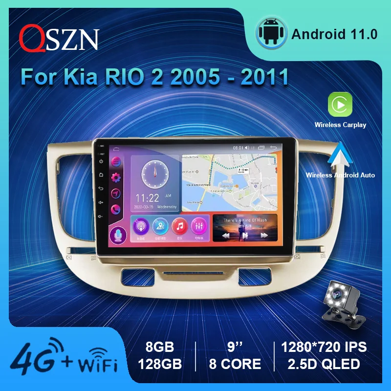 

QSZN Android 12 Car Radio For KIA RIO 2 2005 -2011 Multimedia Video Player GPS 4G Carplay Auto Navigation Stereo DSP IPS 2K QLED