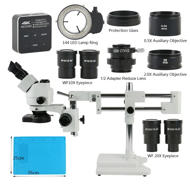 

Стереомикроскоп с одновременной фокусировкой 90X/180X, тринокулярный микроскоп, видеокамера HDMI/USB, кольцевая подсветка на 144 светодиода, набор для промышленного ремонта