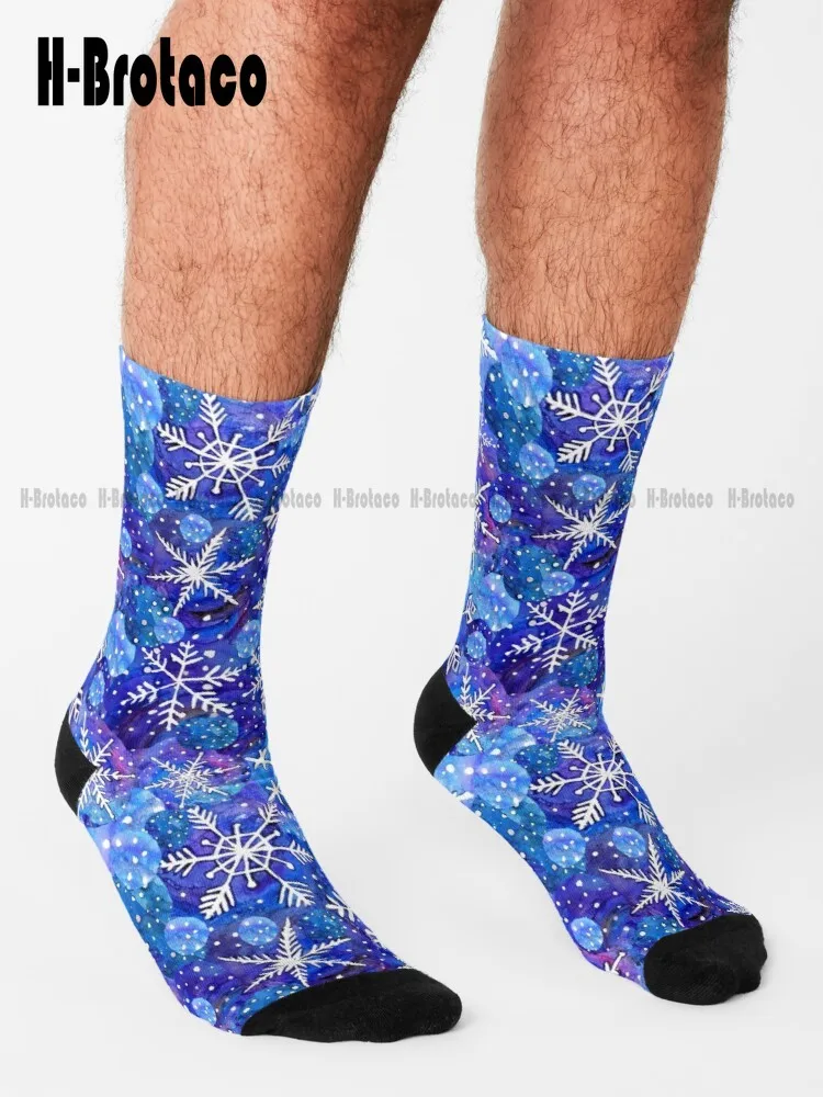 Рождественские носки с изображением снежинок полуночного неба голубые для