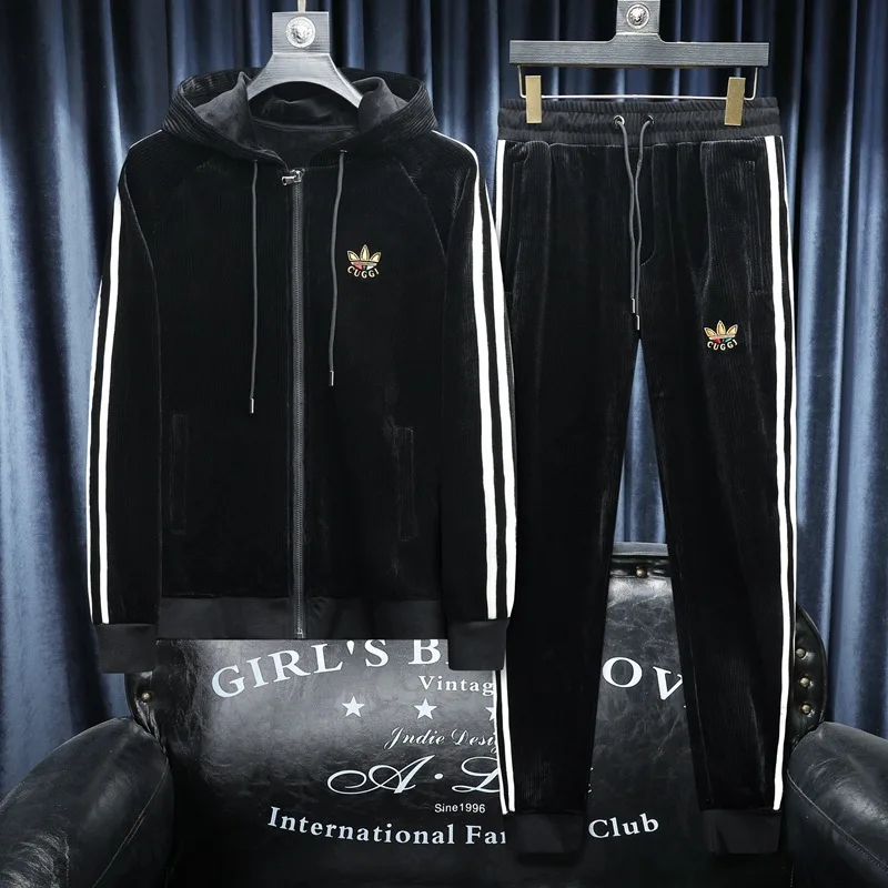 

2022 men clothing set autumn/winter thickened canary cashmere hoodie suit Men Korean version slim fit fashion casual suit