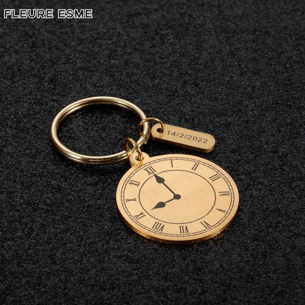 

Personalized Clock Keychain Hand Carved Date Keyring Gift For Boyfriend Girlfriend Private Custom Engraving Bag Accessories