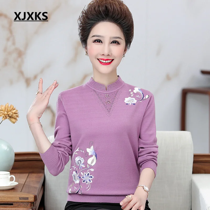 

XJXKS 2023 Autumn And Winter New Temperament High-end Wool Knit Pullover Loose Oversize Fashion Embroidered Women's Sweater