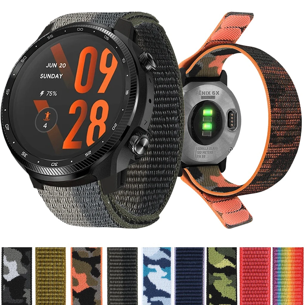 

Strap for Ticwatch Pro 3 Ultra Smart Watch Nylon Loop Strap 20mm 22mm Qucik Fit Band Adjustable Bracelet Correa Accessories