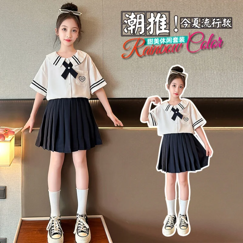 

Summer Girls Clothes Suits JK Preppy Top +pleated Skirt 2-piece Set Free Delivery 4-16years Korean Style Children Clothing 2023