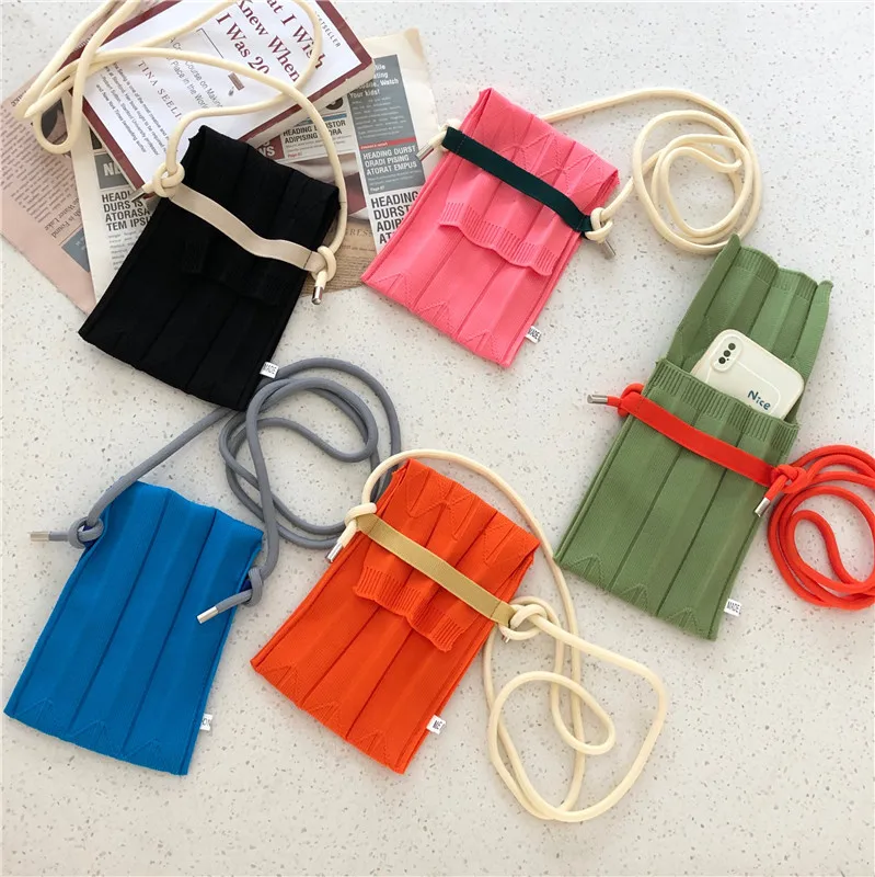 

Mini Pleated Crochet Crossbody Bags for Women 2022 Candy Color Knitting Women's Shoulder Bag Sling Bag Coins Purses Phone Flap