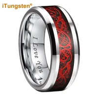 itungsten 8mm red dragon ring men women black tungsten ring wedding band trendy jewelry carbon fiber inlay i love you engraved