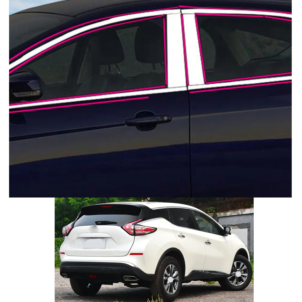 

For Nissan Murano 2015 2016 2017 2018 2019 2020 2021 Car Sticker Garnish Pillar Window Middle Strip Trim Frame Hoods