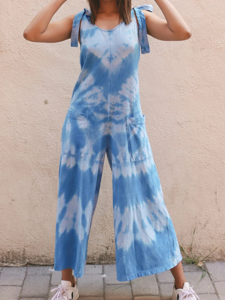 

Женский комбинезон на завязках, пикантный жилет без рукавов с карманами, повседневный комбинезон с широкими штанинами, лето 2022