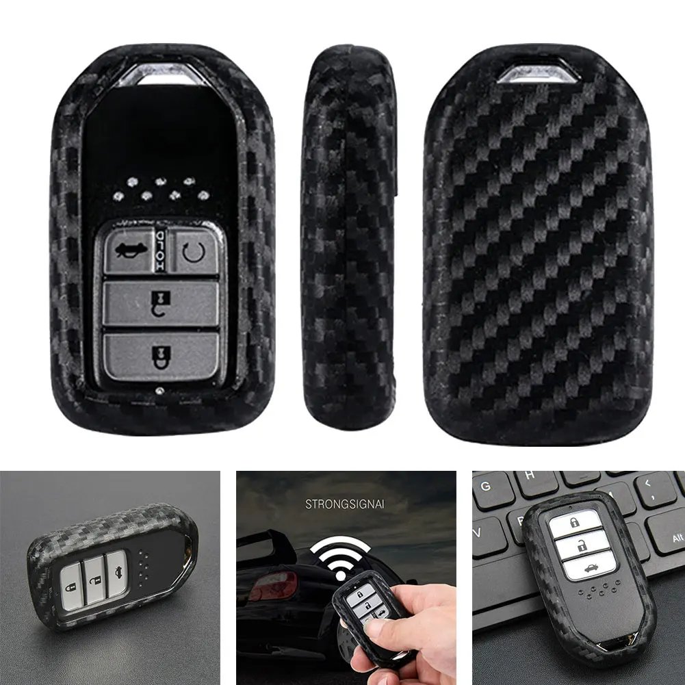 

Silicone Carbon Fiber Car Key Fob Cover Holder For Honda Civic HR-V Silicone Half Covered Case High Quality