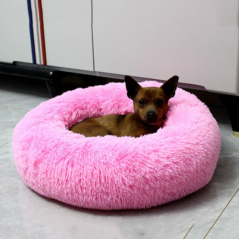 

Long Plush Dounts Bed Cushion Calming Pet Kennel Super Soft Fluffy Comfortable for Large Cat Dog House wwd4