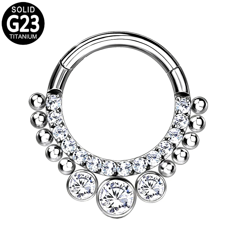 G23 Titanium Hinged Segment Rings CZ Paved Front Septum Nose Clicker Piercing Lip Earrings Helix Tragus Ear Cartilage Nose Rings