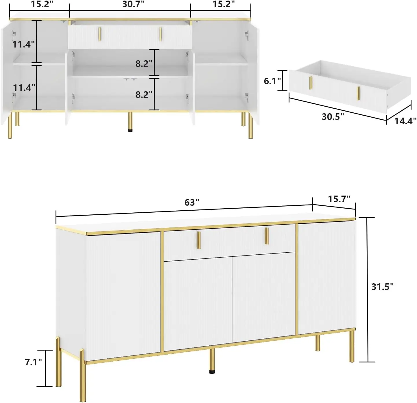 Современный 63-дюймовый длинный буфет-буфет консольный столик кухонное хранилище