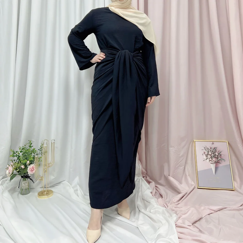 Trendy Dubai Turkey Satin Kaftan Abaya Arabic Muslim  Robe Longue Kimono Islamic Abaya Dress For Women