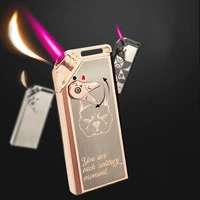 unusual metal windproof open flame lighter turbo jet red flame double fire switch lighter creative cigar lighter mens gift