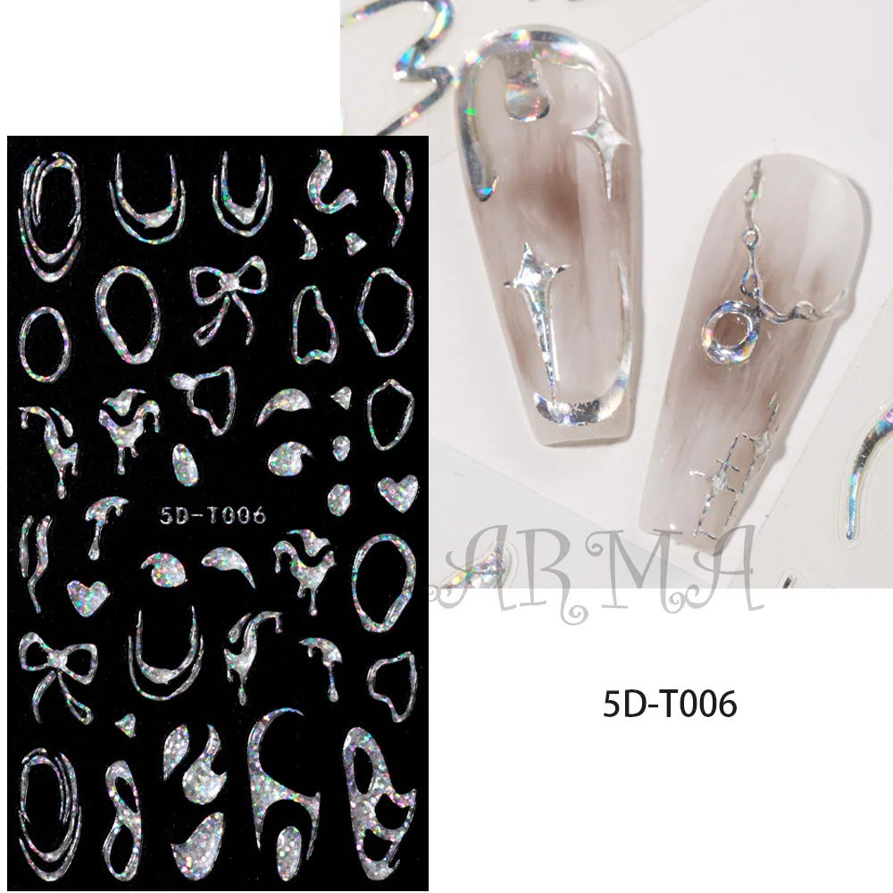 

1pcs 2023 5D Embossed Nail Art Sticker Laser Silver Decal Sliders French Lines Manicure Decoration DIY Tips Accessories Supplies