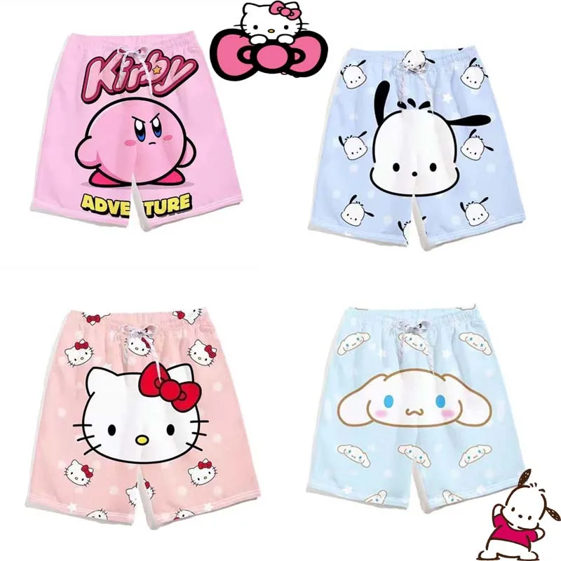 

Kawaii Hello Kittys Melody Kuromi Shorts Anime Sanrioes Cinnamoroll Pochacco Student Girls Boys Cartoon Print Beach Home Pants