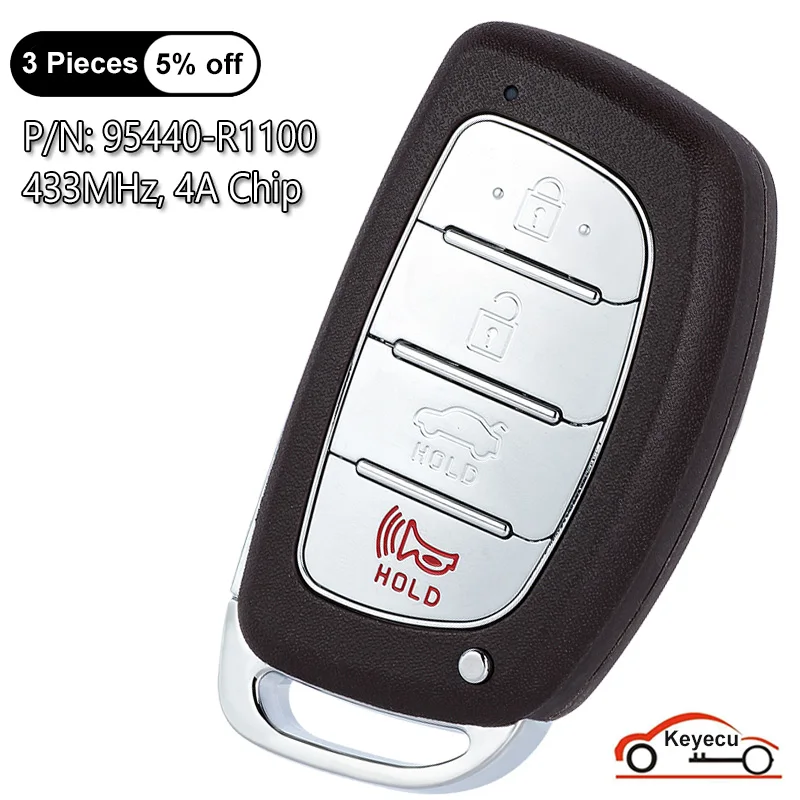 KEYECU 4 кнопки 433 МГц 4A чип для Hyundai HB20 2020 2021 2022 2023 автоматический умный пульт дистанционного управления Замена ключа Fob 95440-R1100