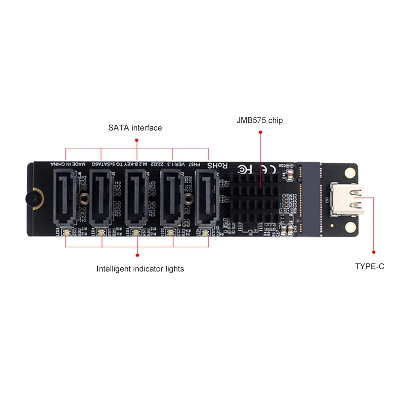 Переходная карта с Type C на 5 портов SATA 3 0 6 Гбит/с JM575 и JMS580 чип USB расширения Plug & Play