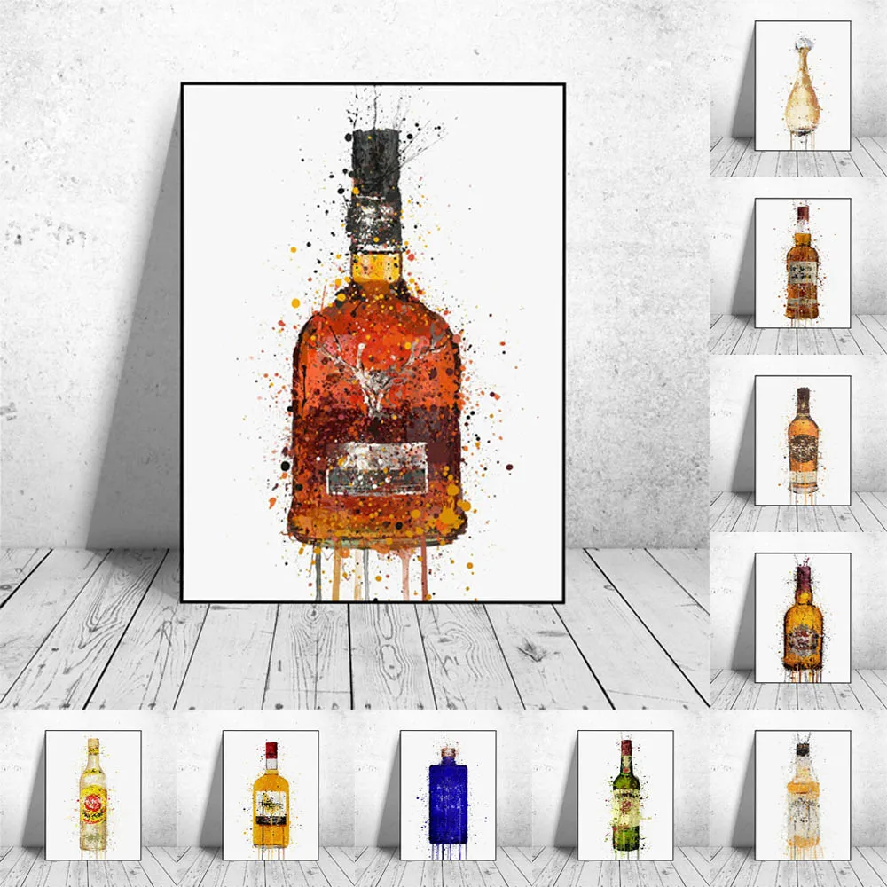 

Fashion Graffiti Art Whisky Rum Bottle Color Poster Bar Wall Art Canvas Painting Living Room Kitchen Home Decoration Mural