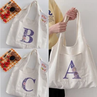 woman shopping bag trend shoulder bag casual simple purple letter print tote bag reusable handbag commuter ladies vest bag