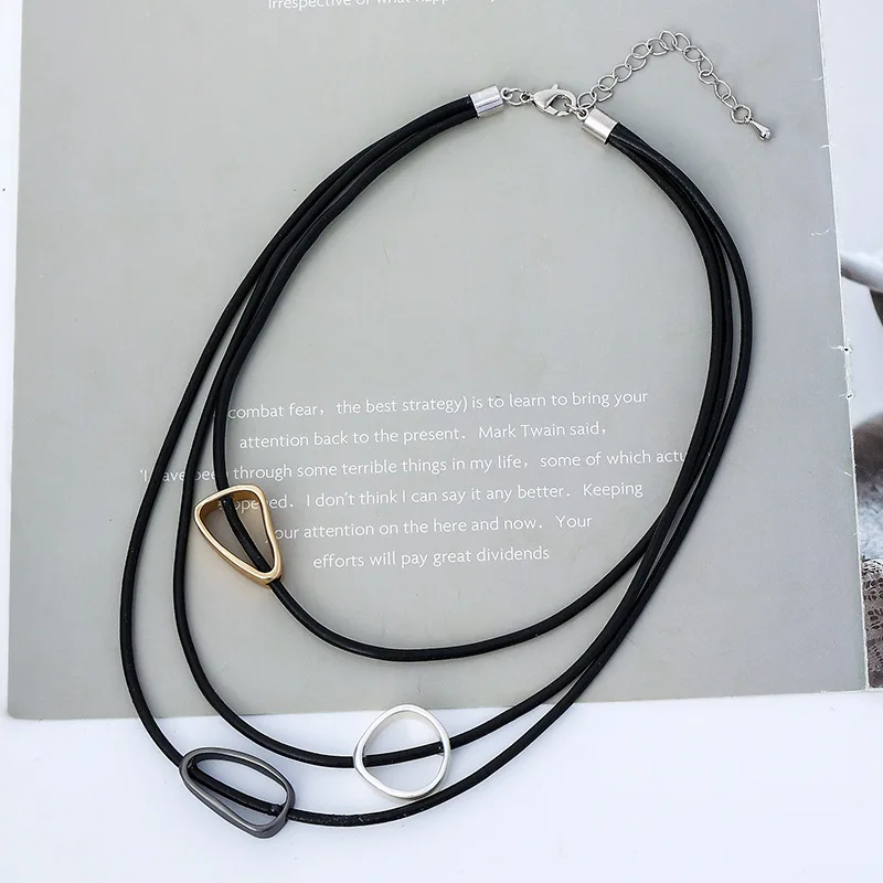 

Amorcome Multistrand Layered Leather Choker Necklace Bohemian Metal Beaded Tube Necklace Women Statement Jewelry Gift
