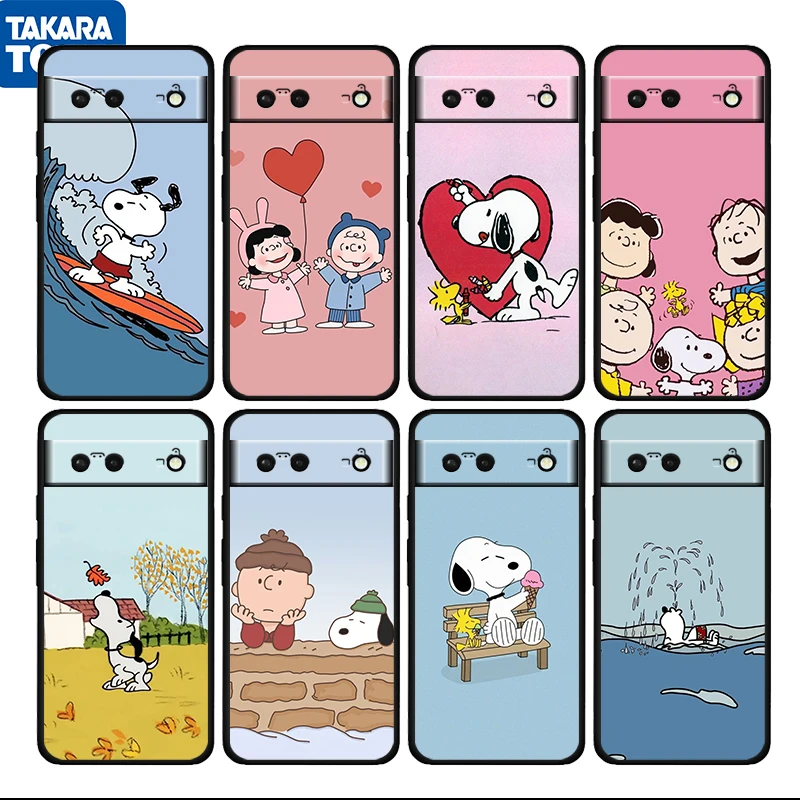 

Peanut Snoopy Anime Cute Shockproof Cover for Google Pixel 7 6 Pro 6a 5 5a 4 4a XL 5G Black Phone Case Shell Soft Fundas Cover