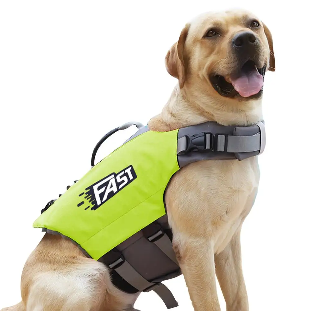 

Pet Dog Life Jacket Adjustable Size Oxford Cloth Flotation Vest With Rescue Handle Swimming Supplies