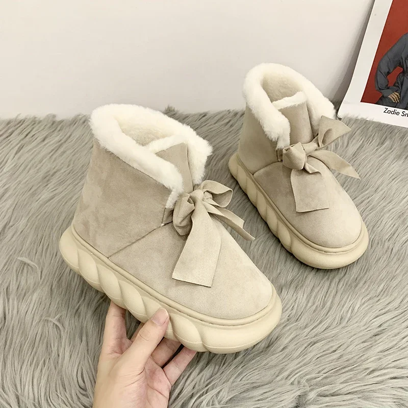 

Crestar Winter Warm Snow Boots For Women New Bow Thick Sole Anti-skid Cotton Boots Fashion Flush Shoes For Home Cozy Plush Boots