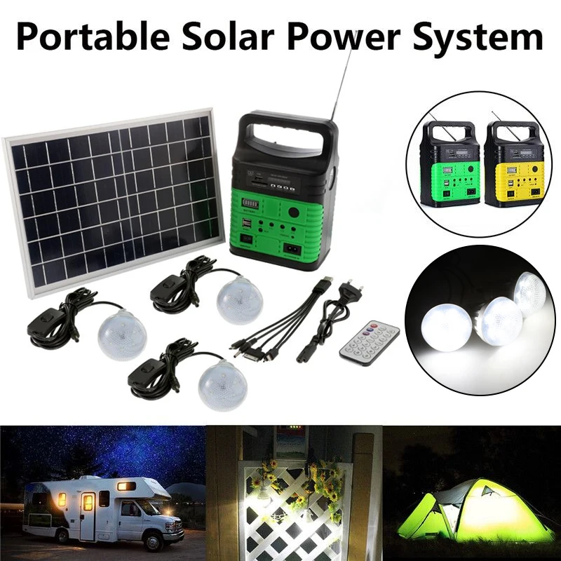 Portable Solar Generator Solar Panel Solar Power System Outdoor Lighting System with Radio Bulbs Battery Charging
