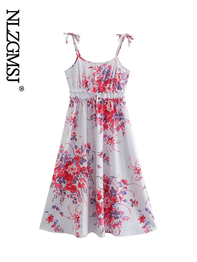 

Nlzgmsj ZBZA Summer Women Sleeveless Sundress Casual Floral Printed Dress Sexy Elegant Party Beach Dress for Women 202203