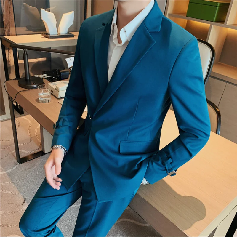 

(Jacket+Pants) Men Spring High Quality Business Suits/Male Slim Fit Fashion Casual Office Dress Men 2 piece Casual Blazers M-4XL