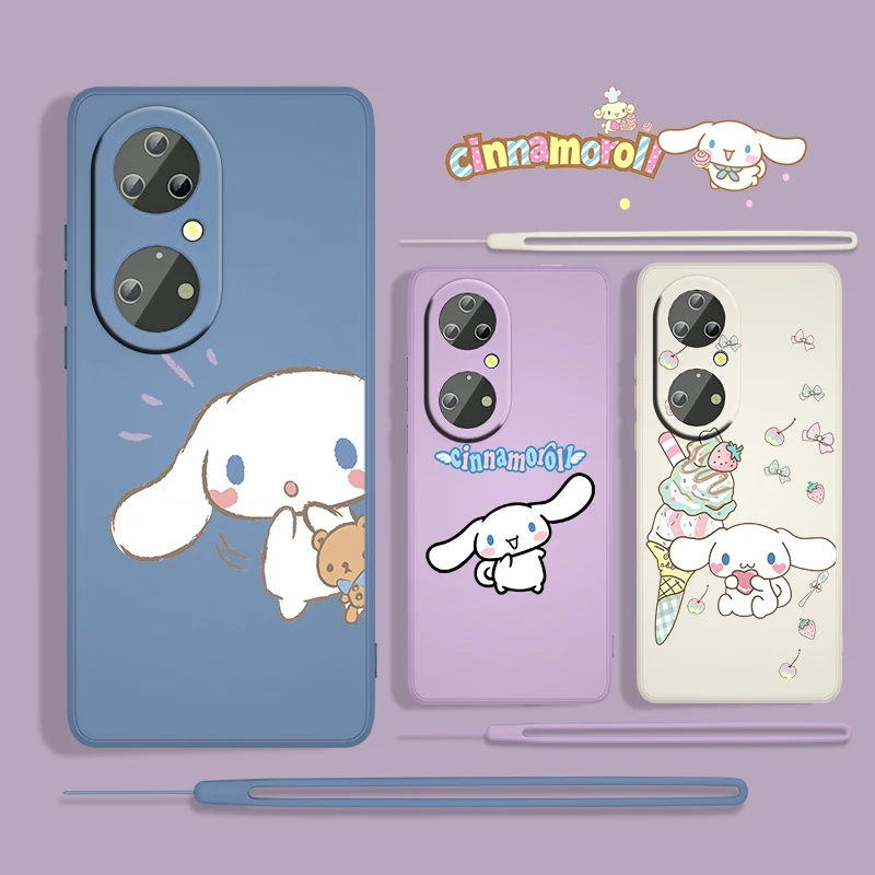 

Cartoon Cinnamoroll Cute For Huawei P50 P40 P30 P20 P Smart Z Pro Plus 2019 2021 Liquid Rope Phone Case Coque Capa Cover Shell