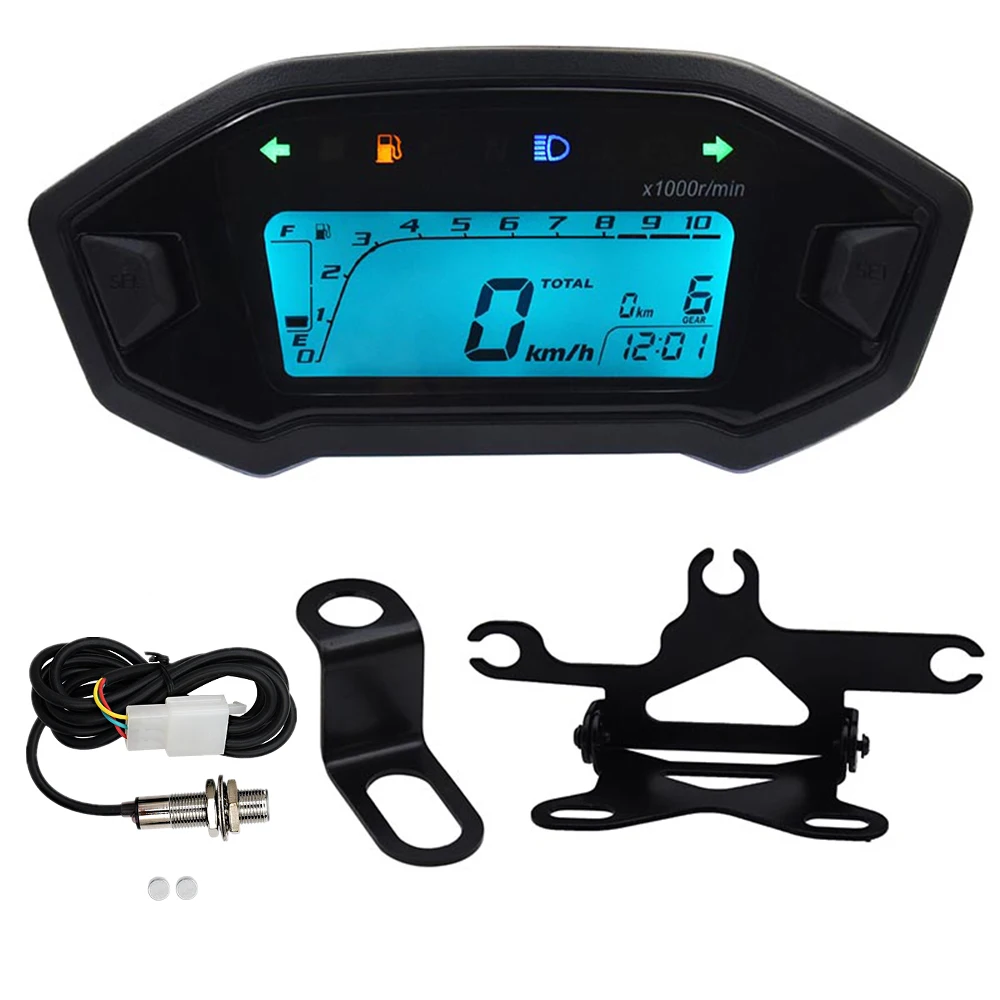 

Led Adjustable Speedometer Universal Motorcycle 10000Rpm 7 Colors Backlight Digital Odemeter Tachometer 12V for 1,2,4 Cylinder