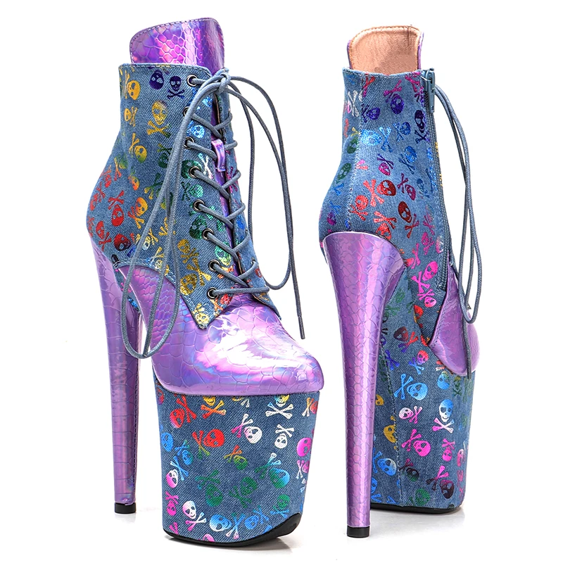 Leecabe  20CM/8inches  PU upper Two color mix  Pole dancing shoes High Heel Pole Dance boots