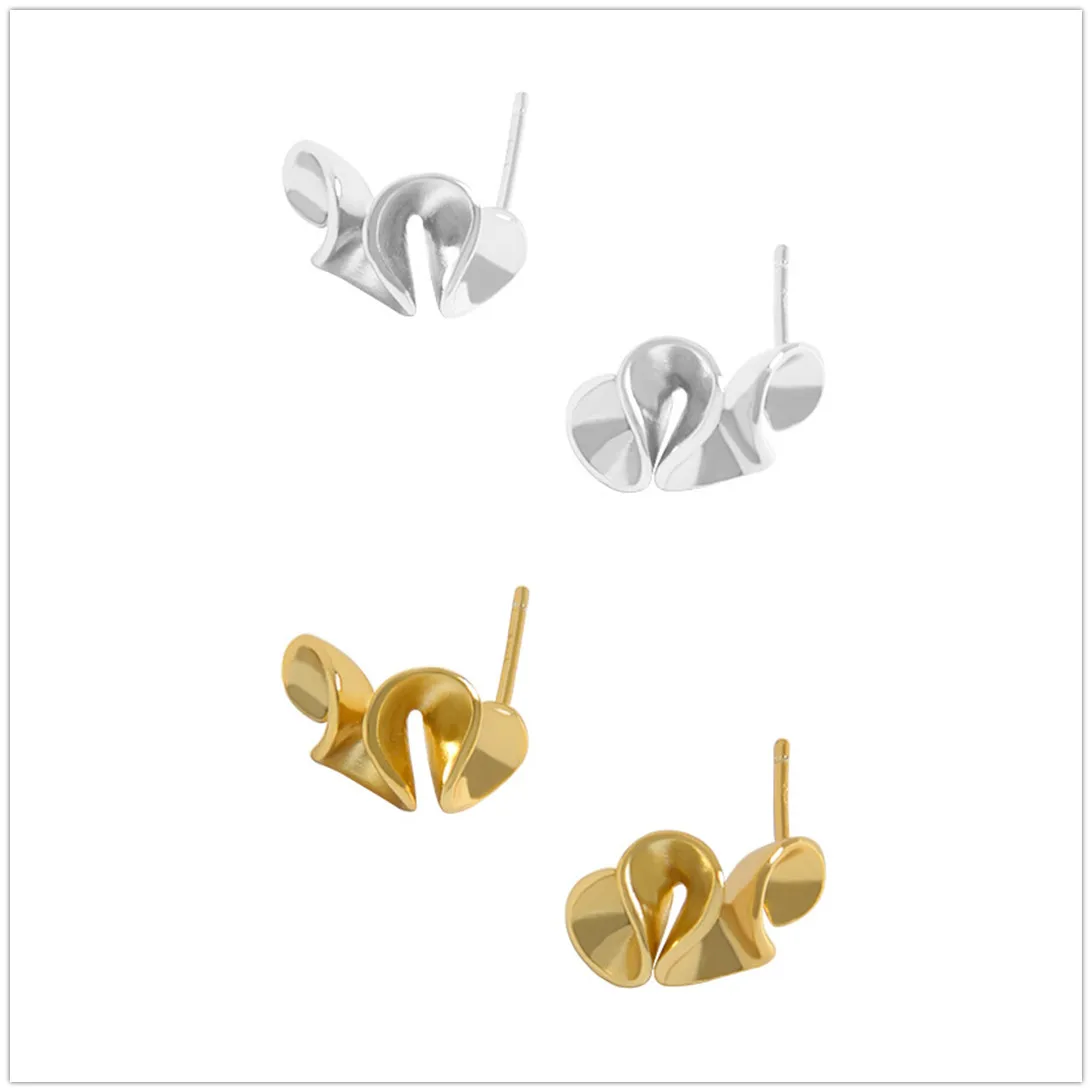 

Women's 925 Sterling Silver Stud Earrings Gold Color Irregular Twist Pattern Simple Fashion Jewelry Couple Personality Gift