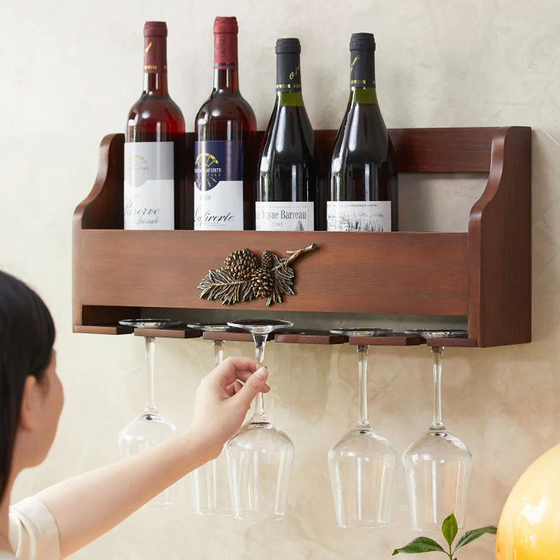 

Двойная американская Винная стойка для бара, настенная подвесная резиновая деревянная подставка для бокалов красного вина, подставка ввер...