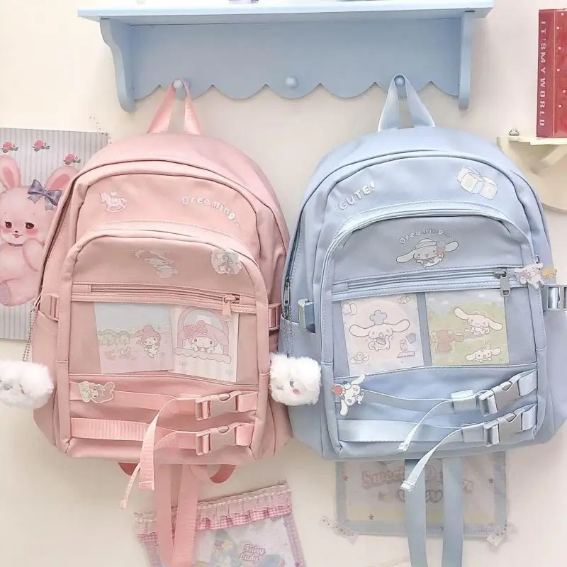 

Sanrios Kuromi Cinnamoroll My Melody Pompom Purins Hellokittys Anime Kawaii Students' Large-Capacity Cute All-Match Backpack
