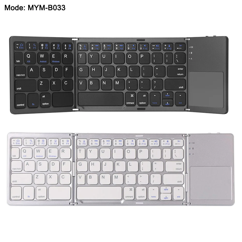 

MYM Portable Wireless Keyboard, Rechargeable Ultra Slim Pocket 3 Fold Bluetooth Keyboard with Touchpad for Android Windows iOS