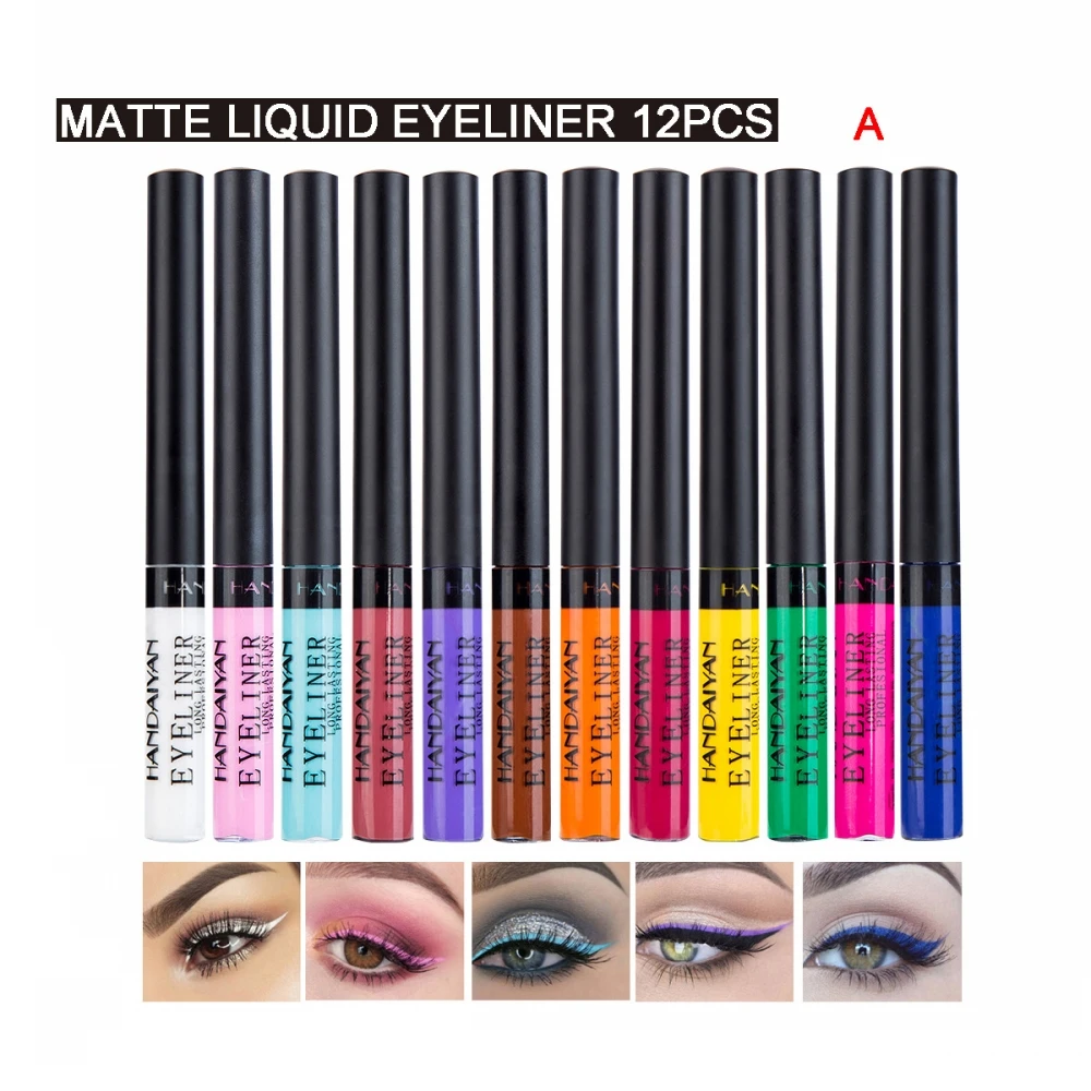 

Набор подводки для глаз, 12 цветов в упаковке, матовая водостойкая жидкая цветная подводка для глаз, набор карандашей, Косметика для макияжа, ...