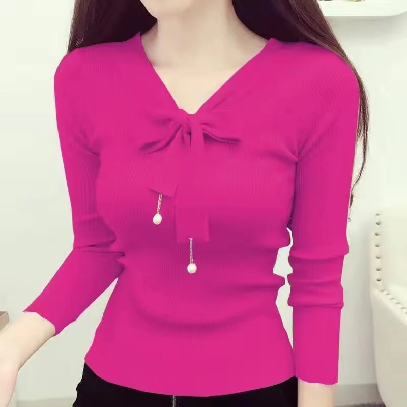 

Лидер продаж, пуловер, Осень-зима 2023, свитер, женская новая приталенная рубашка большого размера, Студенческая Корейская куртка с длинным рукавом и бантом, джокер