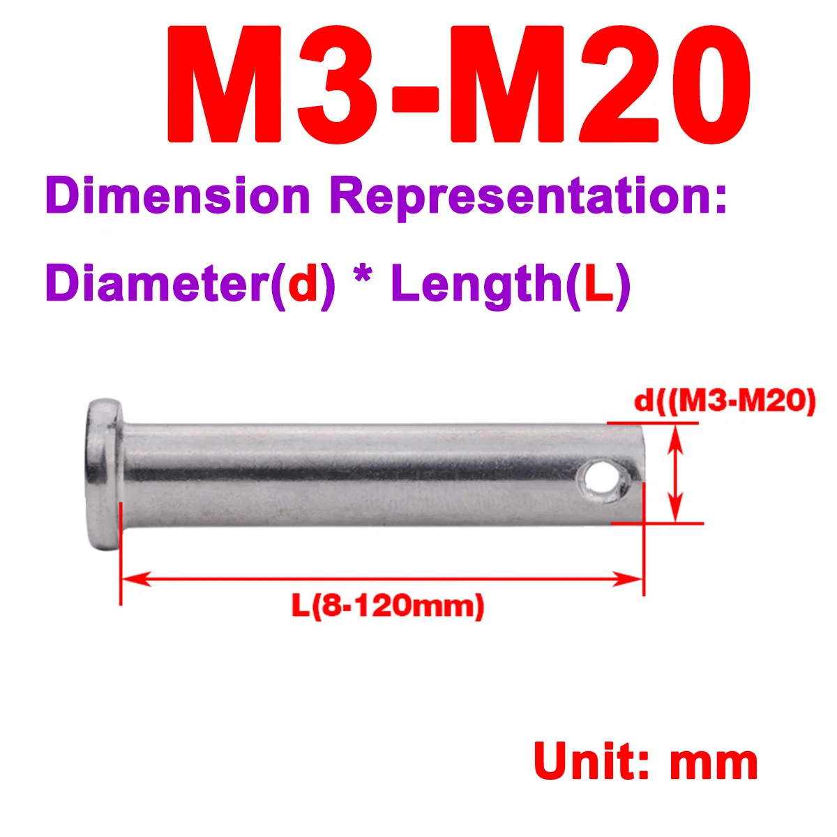 

304 Stainless Steel Pin Shaft With Hole / Cotter Pin Combination Set M3-M20