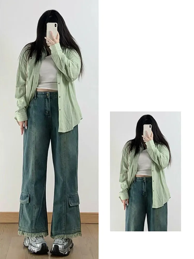 Очень большая женская одежда больших размеров потертые широкие джинсы в стиле